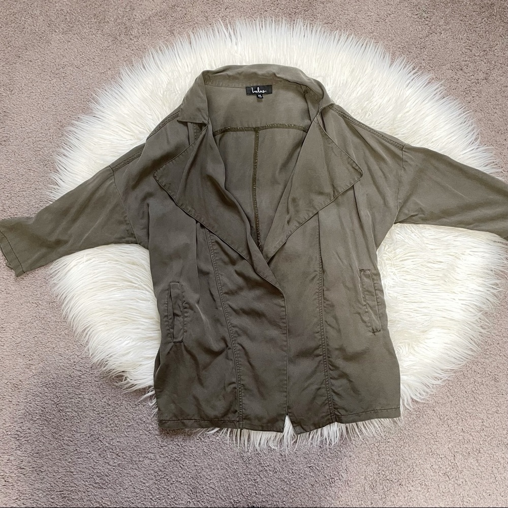 Lulus Lucky Break Olive Oversized Jacket View 5